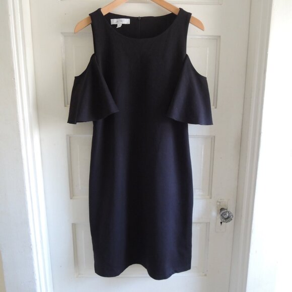 Libby Edelman Black Cold Shoulder Flutter Sleeve Dress L - Picture 1 of 7